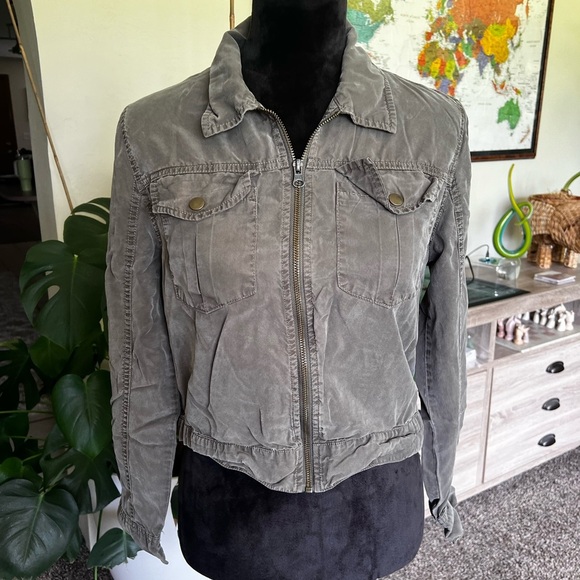 Mossimo Supply Co. Jackets & Blazers - Mossimo Supply Co Army Green Jean Jacket Cropped Distressed